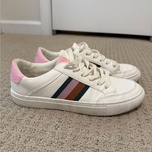 J. Crew White Sneakers with Pink and Multicolor Stripes